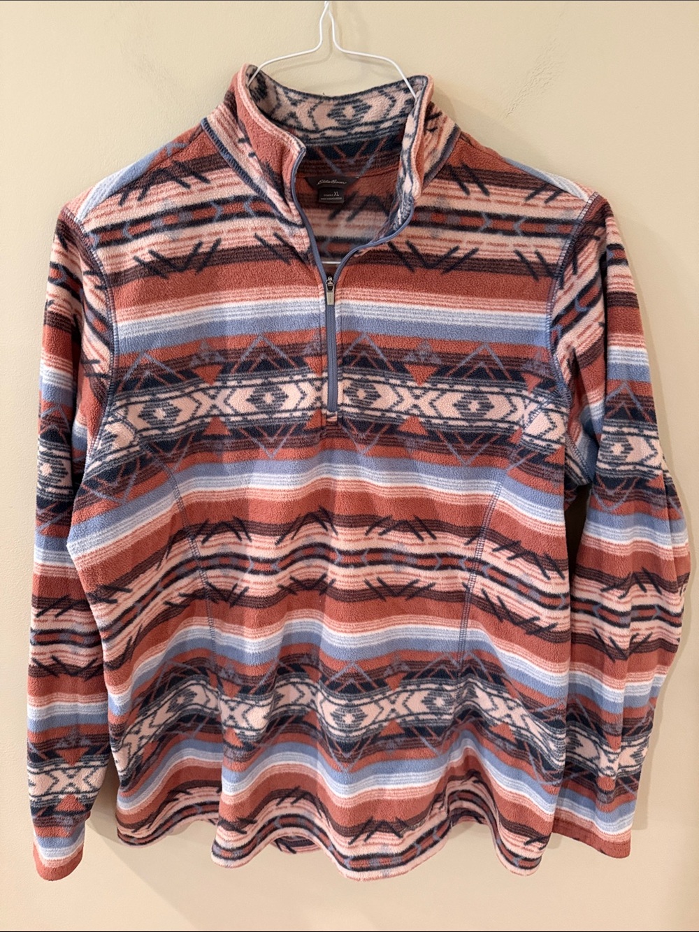 Women’s Eddie Bauer Quarter-Zip Patterned Fleece Pullover Rust Blue